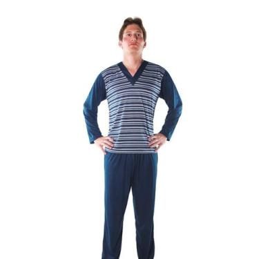 Imagem de Pijama Longo Adulto Linha Masculino Azul Marinho Listrado - Via Noite