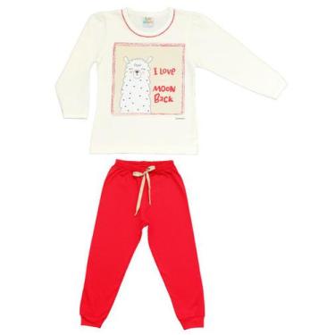 Imagem de Pijama Longo Feminino Primeiros Passos - Lhama Off-White E Vermelho -