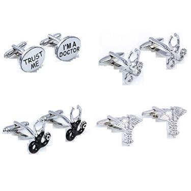 Imagem de MRCUFF Dr. Dr. Caduceu estetoscópio Asclepius MD 4 pares de abotoaduras com uma caixa de presente para apresentação