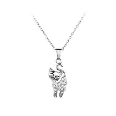 Imagem de MiniJewelry Colar de gato com zircônia cúbica animal animal pingente colar para mulheres meninas aniversário natal dia das mães, Metal, Não conhecido