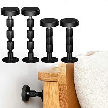 Imagem de 4 peças Neatbuddy moldura de cama ajustável preta, ferramenta antivibração, rolhas de cabeceira com almofadas e parafusos de móveis . Chega de , protege a parede de franjas, fácil de instalar (3 cm a 12 cm)