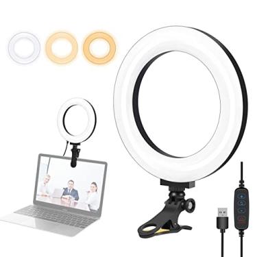 Imagem de Qudai 12cm/4.7in USB Ring Light 3200-5600K Temperatura de cor 10 níveis de brilho com braçadeira de montagem para luz de preenchimento de vídeo ao vivo para laptop BD
