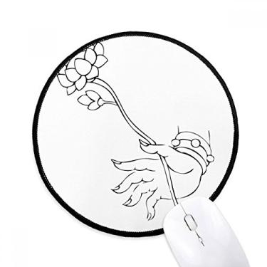 Imagem de DIYthinker Cultura Lotus Mão Simples Ilustração Padrão Mouse Pad Desktop Escritório Tapete Redondo para Computador