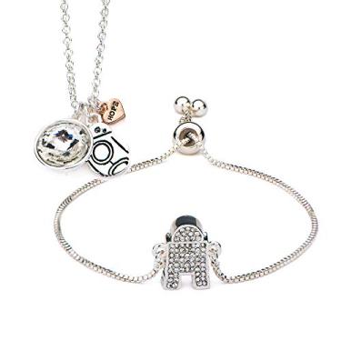 Imagem de Star Wars Jewelry Conjunto de colar feminino de aço inoxidável episódio 7 BB-8 e pingente R2-D2, prata, ajustável