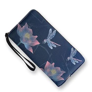 Imagem de MORNWORLD Carteira feminina estilo padrão libélula cartão de crédito zíper em torno do telefone clutch carteira feminina carteira de couro bolsa longa carteira feminina, Dragonfly0258, Casual