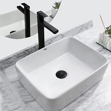 Imagem de Kit Cuba Pia Louça Cerâmica Banheiro C/Torn e Vál Preta S17