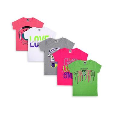 Imagem de Lote 5 Camisetas Femininas Crianças Infantis Estampas Cores Ótima Qual