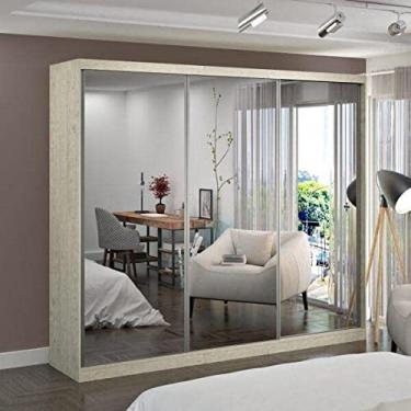 Imagem de Guarda Roupa Casal Espelhado 3 Portas de Correr 2 Gavetas MDF MM7318E3 Siena Móveis Marfim Areia