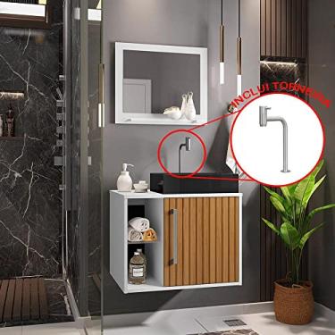 Imagem de Gabinete Armário Banheiro Nilo Cuba Preta Torneira e Valvula Branco/Ripa