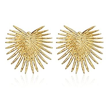 Imagem de POVIK Brincos de coração de ouro para mulheres brincos de aço inoxidável banhado a ouro 14 K joias modernas hipoalergênicas, Aço inoxidável, Sem pedras preciosas