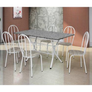 Imagem de Conjunto de Mesa com 6 Cadeiras Bruna Branco e Estampa Rattan II