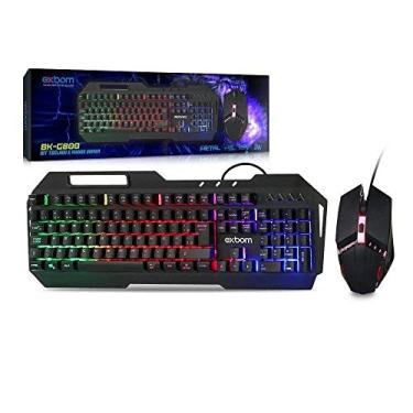 Imagem de Kit Teclado Semi Mecânico Mouse Gamer Usb Abnt2 Iluminado Led Rgb Metal Exbom BK-G800 Prata