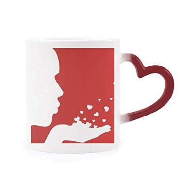 Imagem de Contorno de perfil branco Dia dos Namorados Caneca sensível ao calor Copo de grés que muda de cor vermelha