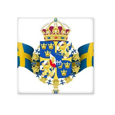 Imagem de Emblema nacional da Suécia, símbolo do país, azulejo de cerâmica, decalque brilhante, pedra adorna de tijolos esmaltados