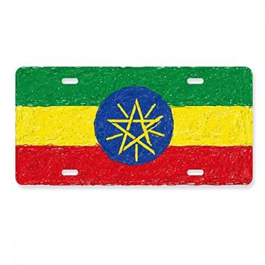 Imagem de DIYthinker Listras Bandeira da Etiópia Giz de Cera Placa de Carro Decoração de Aço Inoxidável