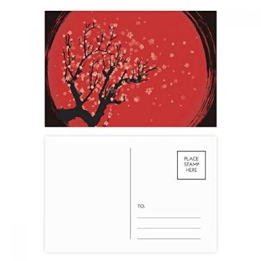 Imagem de Cartão postal de aniversário com estampa de arte Sakura vermelha e branca da cultura japonesa