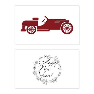 Imagem de Cartão de felicitações vermelho geométrico clássico desenho de carros ano novo cartão de felicitações Bless mensagem presente
