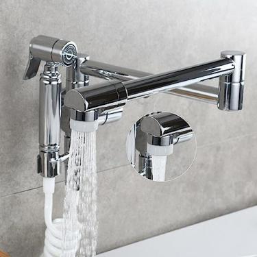 Imagem de Torneira dobrável montada na parede com torneira de bidê fria Torneira de pia giratória Bico dobrável, cromado