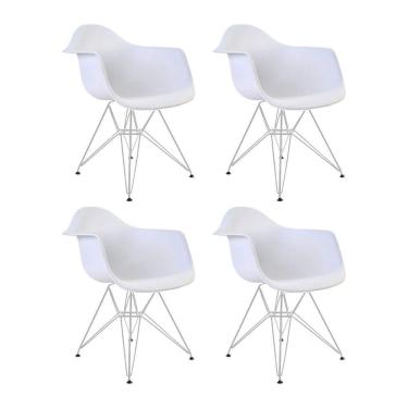 Imagem de Kit 4 Poltronas Eames Eiffel Branca Com Braço Daw Ferro Branco - Cor: Branco