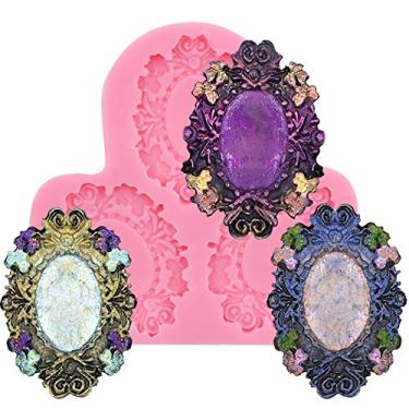 Imagem de Sugarcraft 3 furos moldura oval camafeu molde de silicone decoração de bolo pasta de goma fondant polímero artesanato molde de chocolate doce