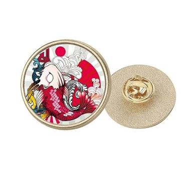 Imagem de Broche Art Fish Koi Japonês Padrão Redondo Metal Dourado Broche Clip, Medium, não aplicar