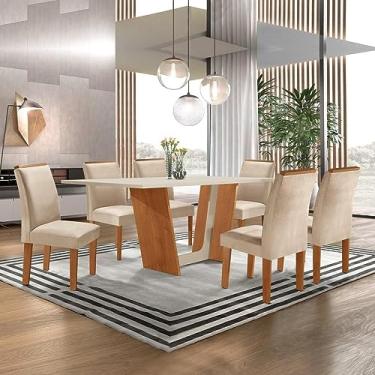 Imagem de Conjunto Sala de Jantar Mesa Tampo Dakota Plus 160x80cm com 6 Cadeiras Luisa Yescasa Cinamomo/off White/suede Pena