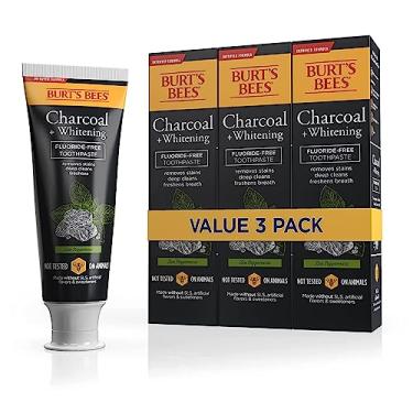 Imagem de Burt's Bees Pasta de dente, sabor natural, pasta de dente sem flúor de carvão, hortelã zen, 133 g, pacote com 3