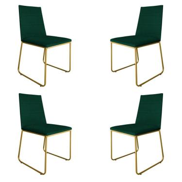 Imagem de Kit 4 Cadeiras de Jantar Estofada Lille Base Gold Veludo Verde - Montanaris Decor