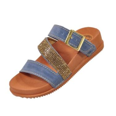 Imagem de Sandalia Feminina Adulto e Infantil Birken Papete com Brilho Strass e Fivelas Regulaveis (Safira, BR, Adulto, Numérico, P, 34)