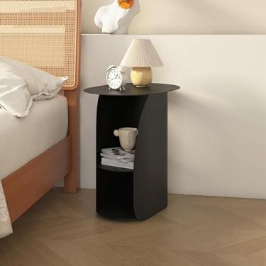 Imagem de Mesa de cabeceira mesa de cabeceira moderna e simples armário de cabeceira armário completo de armazenamento de metal pequena prateleira de armazenamento mesa de café para sala de estar (cor: 51x47x30cm-01)