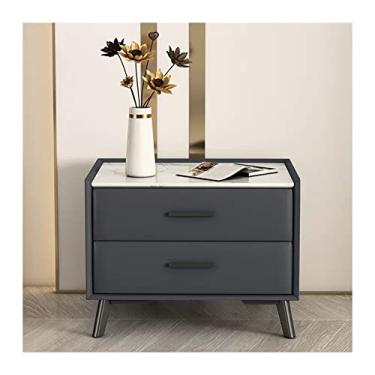 Imagem de Mesas laterais de cama mesa de cabeceira de couro artificial moderna mesa de cabeceira de ardósia laqueada simples armário retangular de madeira armário de cabeceira quarto armário de cabeceira 2 gavetas armazenamento (cinza) mesinhas de cabeceira (tamanho: L40xD40xH45cm)