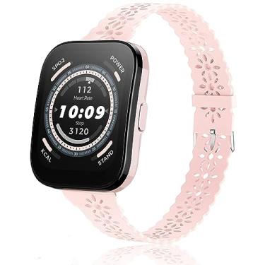 Imagem de Compatível com Amazfit Bip 5 Band, Lamshaw 22 mm Silicone Lace Replacement Straps Compatível com Amazfit Bip 5 / Cheetah Pro / Cheetah / GTR 47mm / GTR 2 / GTR 3 / GTR 3 Pro / GTR 4 / GTR 2e / Falcon / Stratos Smartwatch (rosa)