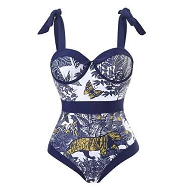 Imagem de Maiô Feminino, maiô de Uma Peça, Cintura Alta, retrô, Gravata, Ombro, sutiã Com Fio, Bonito para Festa na Piscina (S)