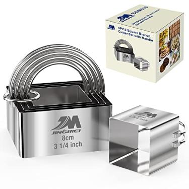 Imagem de M JINGMEI Conjunto de 5 Cortadores de Biscoito Quadrados, 4,4 cm, 5,0 cm, 5,7 cm, 7 cm, 8,2 cm, Cortador de Biscoito de Aço Inoxidável com Alça, Ferramentas Profissionais para Massa de Assar