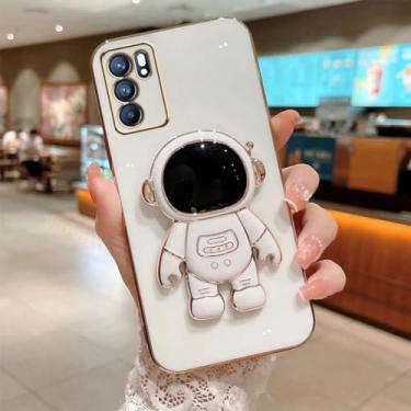 Imagem de Capa de suporte dobrável de astronauta para OPPO A97 A96 A95 A93 A74 A57 A73 A54 A52 A53 A15 A16 A9 A5 2020 F17 4G 5G Capa de suporte de chapeamento, branca, para Realme 9i 4G