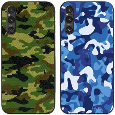 Imagem de 2 peças de capa de telefone traseira de silicone em gel TPU impresso camuflagem legal para telefone Sony Xperia (Sony Xperia 1 V)