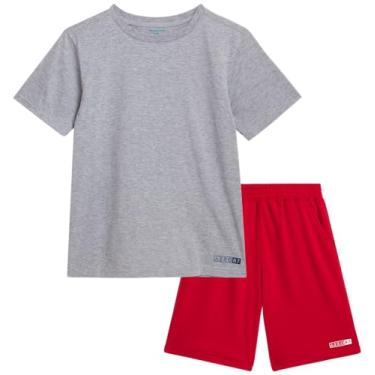 Imagem de AEROPOSTALE Conjunto de shorts para meninos - camiseta de manga curta de 2 peças e shorts de moletom de lã - Roupa de verão para meninos (4-12), Cinza/vermelho, 4