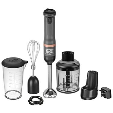 Imagem de BLACK+DECKER Varinha de cozinha liquidificador de imersão sem fio, conjunto de várias ferramentas 3 em 1, liquidificador manual com base de carregamento, batedor e picador, cinza (BCKM1013K01)