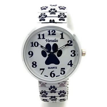 Imagem de Varsales Novidade feminina animal cão elegante pulseira elástica analógico quartzo relógio moderno, Pata branca, Moderno
