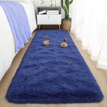 Imagem de Tepook Tapetes macios para quarto de 6 x 1,8 m com suporte de borracha, tapetes macios azul-marinho para sala de estar, tapete felpudo de cabeceira felpudo para quarto, tapete de área para dormitório,