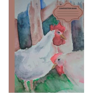 Imagem de Caderno forrado com composição de galinhas na fazenda: seção bônus com 100 páginas para rabiscar e desenhar