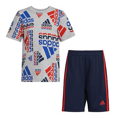 Imagem de adidas Conjunto de camiseta e short de algodão de manga curta para meninos, Cinza mesclado com multicolorido, 6