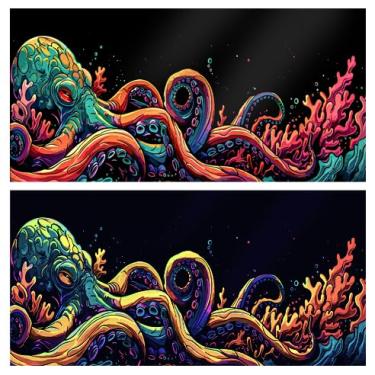 Imagem de Dtekoj 48 x 18 pol. Luz Negra Polvo Mar Monstro HD 3D Luz Negra Fundo de Aquário UV Reativo Fundo Terrário com 10 EVA Fita Dupla Face