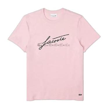 Imagem de Lacoste Camiseta masculina de algodão com estampa de crocodilo e gola redonda Big Man, Rosa, 3G/Grande