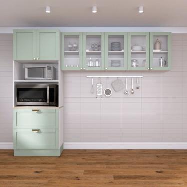 Imagem de Cozinha Modulada 3 Peças 1 Torre Microondas 2 Aéreos Arizona CabeCasa MadeiraMadeira Branco/Menta