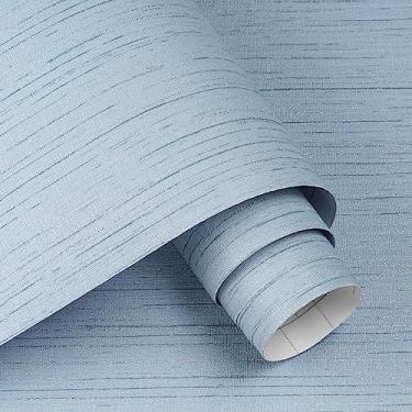 Imagem de Decotalk Papel de parede texturizado Grasscloth Peel and Stick Wallpaper 45.0 cmx304.8 cm Papel de parede de pano de grama azul para quarto Papel de contato de grama Papel de parede de algas marinhas