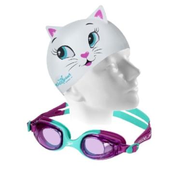 Imagem de Kit Natação Speedo Óculos Jr Olympic Infantil + Touca Cat Silicone 4 a 10 anos (Acqua)