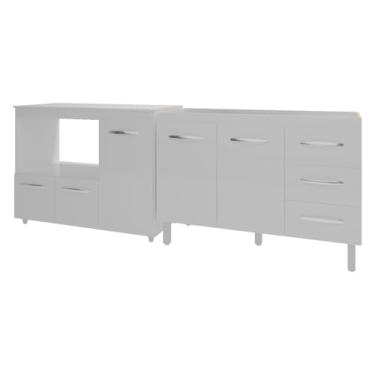 Imagem de Mobília Decor, Armário Cozinha Balcão Gabinete de Pia 120 cm Bruna e Balcão Lilian para Microondas e Forno Elétrico Branco