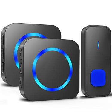 Imagem de Campainha sem fio fácil de instalar a 400 metros de comprimento, alto o suficiente com 55 sinos, 5 níveis de volume e modo mudo campainha de LED para sala de aula, escritório em casa, 1 botão operado