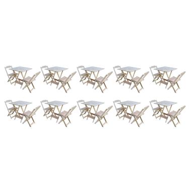 Imagem de Kit 10 Conjuntos de Mesa Dobravel com 2 Cadeiras de Madeira 70x70 Ideal para Bar e Restaurante - Sem